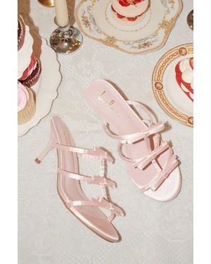Lulus Millie Blush Satin Strappy Bow High Heel Slide Sandals - Pink
