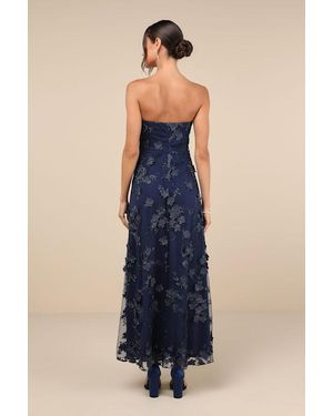 Lulus Thriving Poise Blush 3D Floral Embroidered Tie-Strap Maxi Dress in  Natural | Lyst