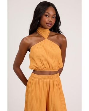 Lulus Nikaia Light Plisse Halter Top - Orange