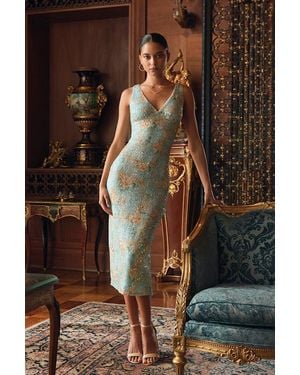 Lulus Renita Floral Sequin Column Midi Dress - Natural