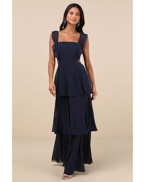 Lulus Elegant Event Ruffled Tie-Back Tiered Maxi Dress - Blue