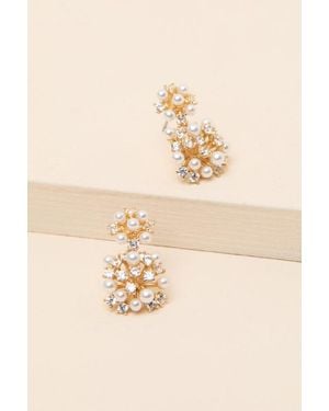 Lulus Dabney Pearl Rhinestone Drop Earrings - Brown