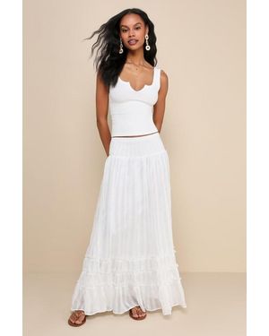 Lulus Sunny Baby Smocked Tiered High-Waisted Midi Skirt - Natural