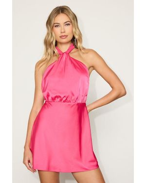 Lulus Sleek Essence Satin Halter Sleeveless Mini Dress - Pink