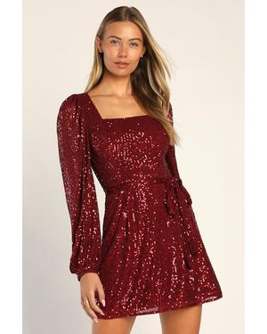 Lulus Festive Mood Sequin Long Sleeve Mini Dress - Red