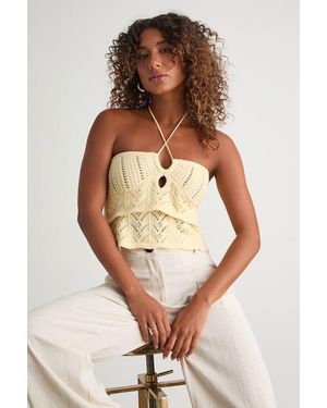 Lulus Linden Crochet Cutout Tiered Halter Top - Yellow