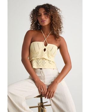 Lulus Linden Crochet Cutout Tiered Halter Top - Yellow