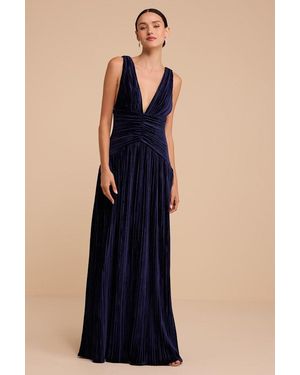 Lulus Kelina Velvet Pleated Drop Waist Maxi Dress - Blue