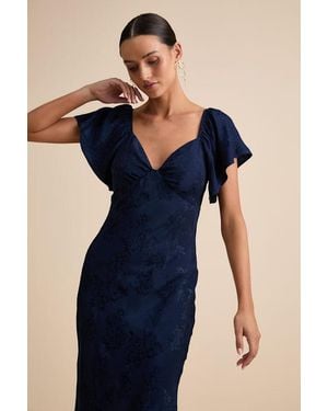 Lulus Effervescent Afternoon Satin Flutter Sleeve Midi Dress - Blue