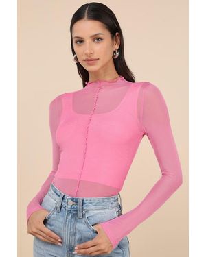 Lulus Desired Trend Mesh Long Sleeve Top - Pink