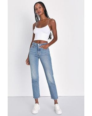 Levi's Wedgie Straight Fade Medium Wash High-Rise Cropped Jeans - Blue