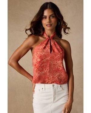 Lulus Saniya Floral Jacquard Halter Top - Brown