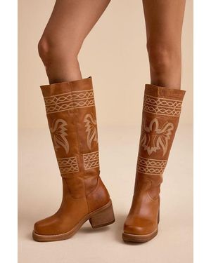 Dingo Avalon Leather Embroidered Knee-High Boots - Brown