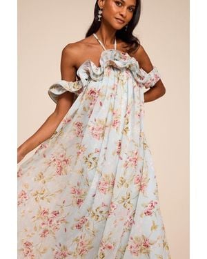 Lulus Amia Floral Ruffled Shift Maxi Dress - Natural