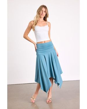 Lulus Lizzy Jersey Knit Asymmetrical Midi Skirt - Blue