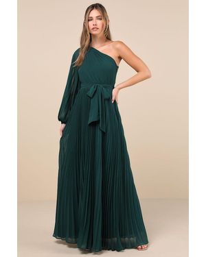 Lulus Divine Charm Pleated One-Shoulder Maxi Dress - Blue
