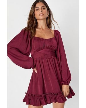 Lulus Vision Of Charm Satin Long Sleeve Skater Mini Dress - Red