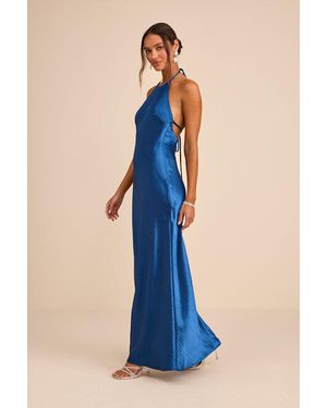 Lulus Magnificence Satin Backless Halter Maxi Dress - Blue