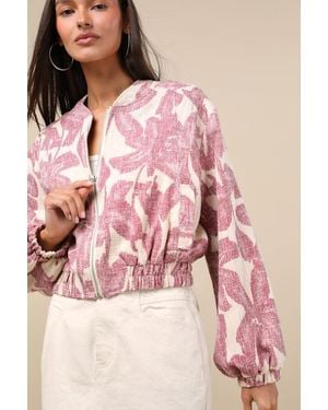 Lulus Signey Light And Floral Bomber Jacket - Pink