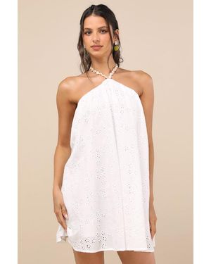 Lulus Mina Eyelet Embroidered Shift Mini Dress - Natural