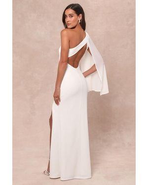 Lulus Majestic Attitude Cape Sleeve One-Shoulder Maxi Dress - Natural