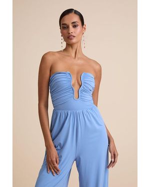 Lulus Avietta Cutout U-Bar Strapless Jumpsuit - Blue