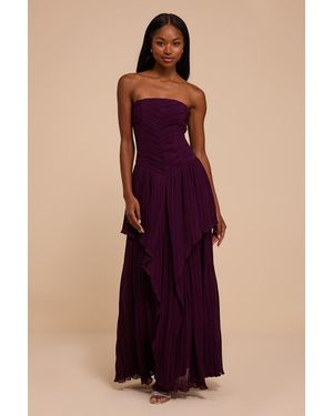 Lulus Seraphina Plum Pleated Strapless Maxi Dress - Purple