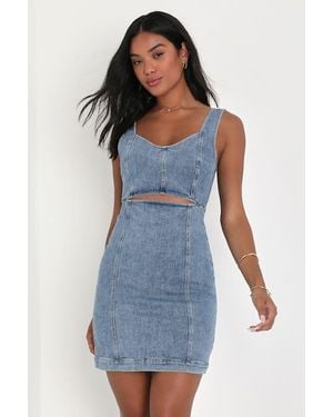 Lulus Charming Edge Denim Cutout Mini Dress - Blue