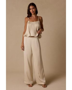 Lulus Caspian Cream Satin Wide-Leg Pants - Natural