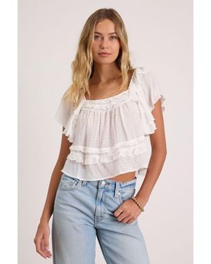 Lulus Definitely Angelic Ruffled Short Sleeve Top - White