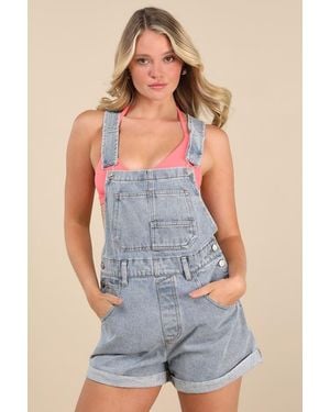Lulus Arya Light Wash Cuffed Denim Overalls - Blue
