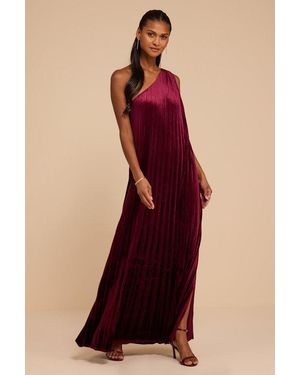 Lulus Averette Velvet Pleated One-Shoulder Maxi Dress - Red