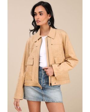 Lulus Bayton Suede Zip-Front Trucker Jacket - Blue