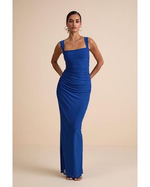 Lulus Amazing Presence Mesh Ruched Column Maxi Dress - Blue