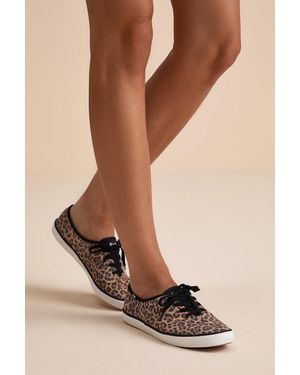 Keds Champion Tan And Leopard Suede Leather Sneakers - Natural