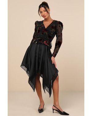 Lulus Indescribable Allure Satin Handkerchief Midi Skirt - Black