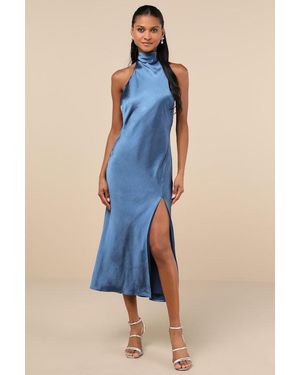 Lulus Exceptional Status Halter Backless Slip Midi Dress - Blue