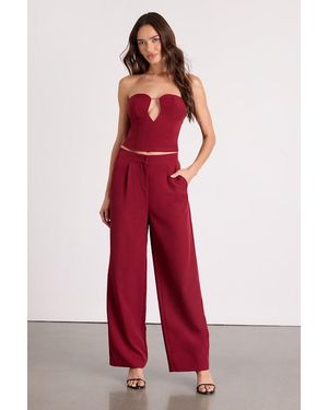 Lulus Nasia Mid-Rise Wide-Leg Trousers - Red