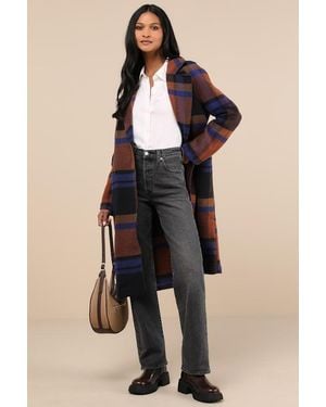 Avec Les Filles Ideal Weather And Plaid Coat - Brown