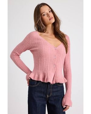 Lulus Midge Ribbed Knit Ruffled Cardigan - Pink
