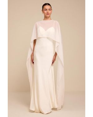 Lulus Mercedes Satin Cape Wedding Dress - Natural