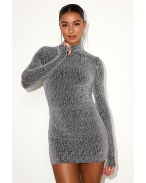 Lulus Lorenza Lurex Mock Neck Mini Dress - Grey