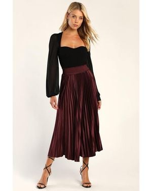 Lulus Sophisticated Vision Plum Satin Pleated Midi Skirt - Purple