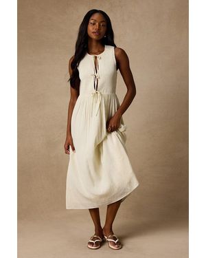Lulus Nala Smocked Tie-Front Midi Dress - Natural