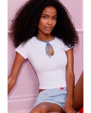 Motel Monsel Keyhole Cutout Short Sleeve Top - White