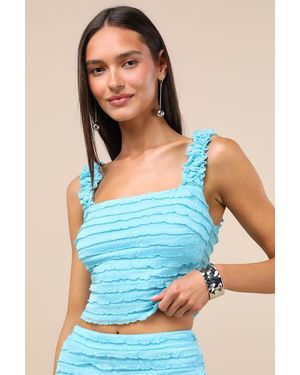 Lulus Arcelia Ruffled Crop Tank Top - Blue