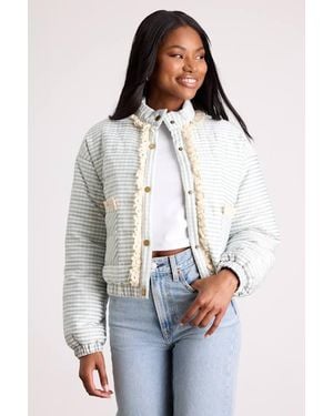 Lulus Tamara Sage Gingham Ruffled Lace Puffer Jacket - White