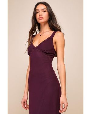 Lulus Flawless Mentality Mesh Lace Sleeveless Midi Slip Dress - Purple