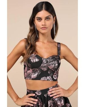Lulus Flirtatious Cues And Metallic Jacquard Bustier Top - Black