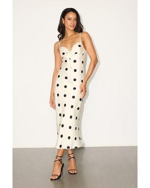 Lulus Maxime Polka Dot Satin Cowl Back Midi Dress - White